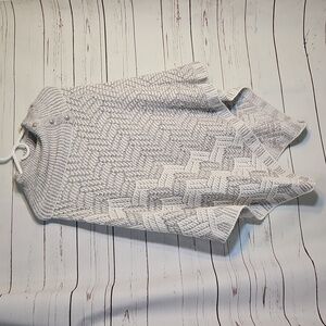 Crochet Knit Poncho Cape Cowl Neck‎ Button Accent Neutral Tones